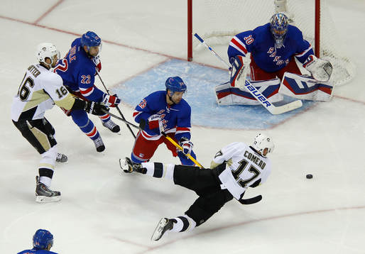 new York Rangers goalie Henrik Lundqvist makes a save