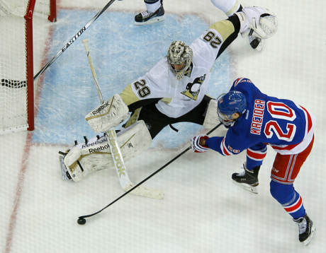 Pittsburgh Penguins goalie Marc-Andre Fleury makes a save
