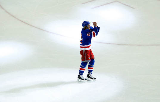 New York Rangers Carl Hagelin is introduced as the game's