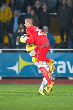 Falkenbergs Johannes Vall och Malmö FFs Målvakt Robin