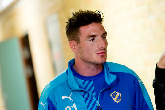 Halmstads James Keene före fotbollsmatchen i Allsvenskan