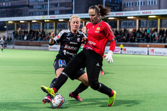 Linköpings Kristine Minde och Hammarbys målvakt Sofia