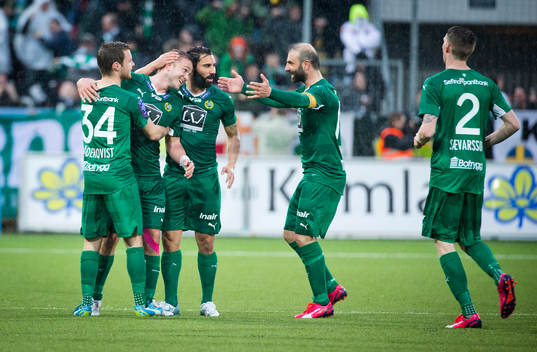 Hammarbys Mats Solheim gör 1-1 och jublar med Kennedy