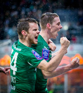 Hammarbys Birkir Már Saevarsson gör 1-2 och jublar med