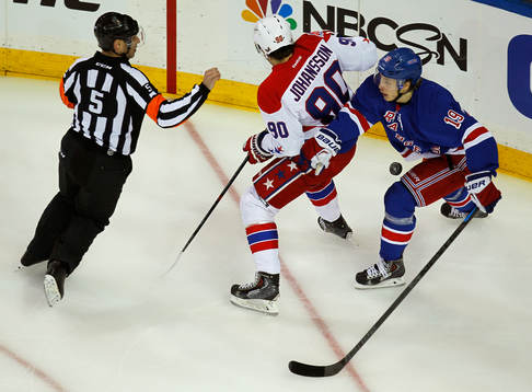New York Rangers Jesper Fast (R) and Washington Capitals