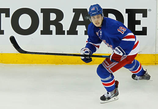 New York Rangers Jesper Fast watches the puck in the first