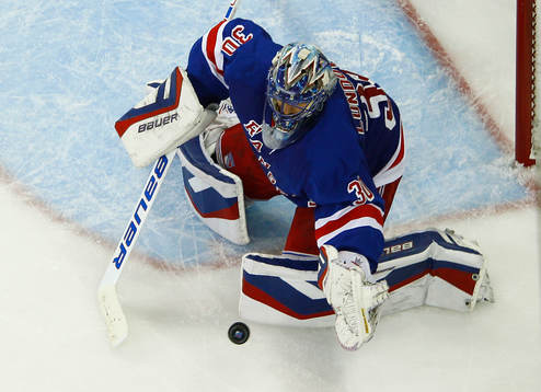 New York Rangers goalie Henrik Lundqvist makes a save