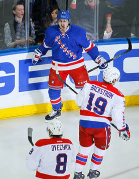 New York Rangers Chris Kreider celebrates scoring a goal