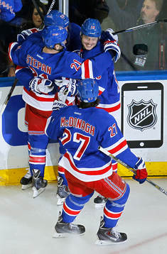 New York Rangers Chris Kreider (20) celebrates scoring a