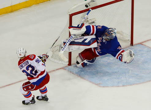New York Rangers goalie Henrik Lunqvist makes a save