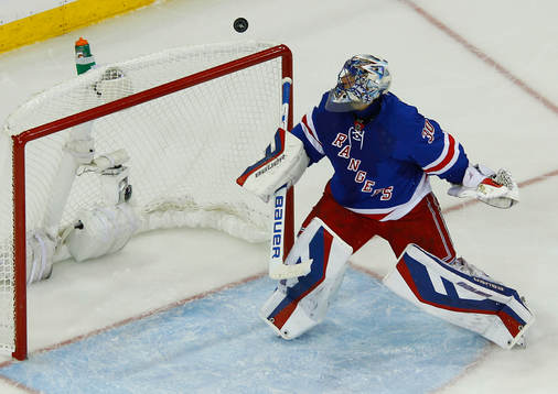 New York Rangers goalie Henrik Lundqvist makes a save