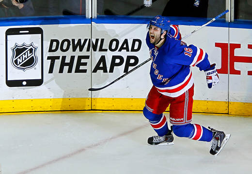 New York Rangers Derick Brassard celebrates scoring a goal