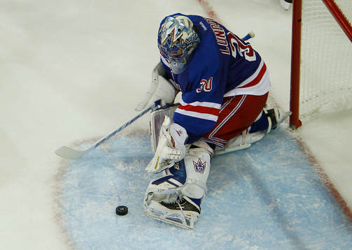 New York Rangers goalie Henrik Lundqvist makes a save