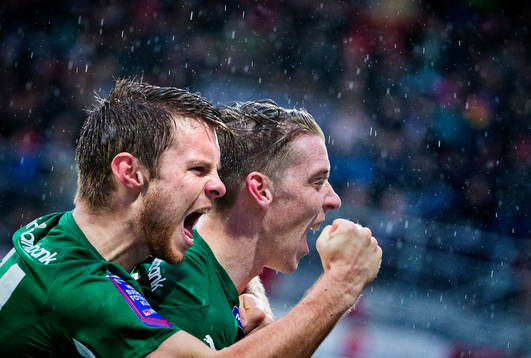 Hammarbys Birkir Már Saevarsson gör 1-2 och jublar med