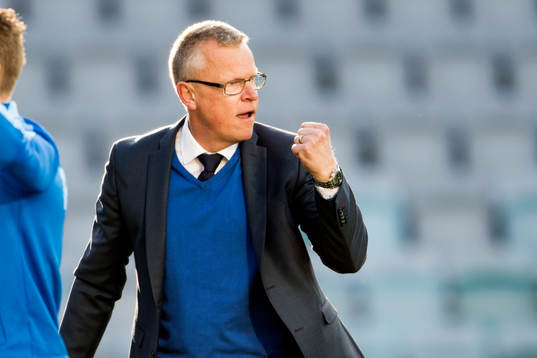 Norrköpings tränare Jan Andersson jublar