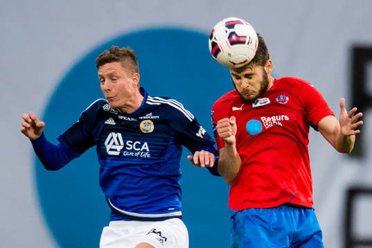 Sundsvalls Johan Eklund i nickduell med Helsingborgs Astrit
