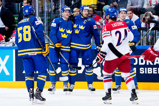 Sveriges Anton Lander, Mattias Ekholm, Staffan Kronwall och