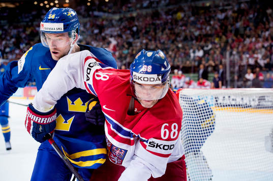 Sveriges Mattias Ekholm och Tjeckiens Jaromir Jagr