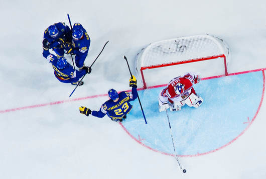 Sveriges Elias Lindholm, Simon Hjalmarsson, Victor Rask och