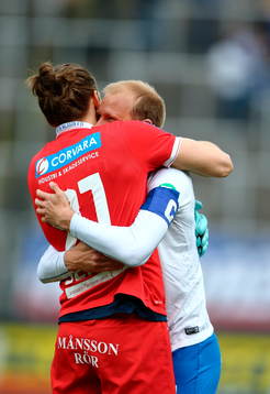 Norrköpings målvakt David Mitov Nilsson och Andreas
