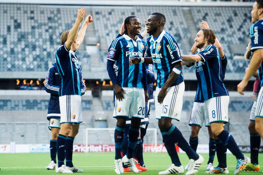 Djurgårdens Jesper Arvidsson, Sam Johnson och Omar Colley