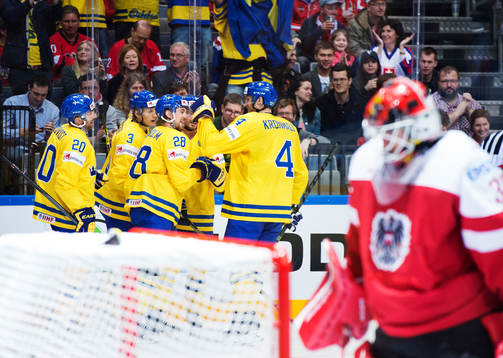 Sveriges Joel Lundqvist, John Klingberg, Elias Lindholm,