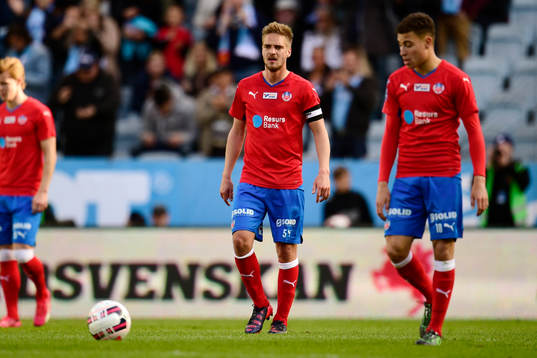 Helsingborgs Johan Mårtensson och Jordan Larsson deppar