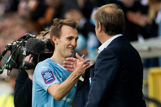 Malmö FFs Magnus Wolff Eikrem och tränare Åge Hareide