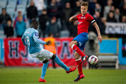 Malmö FFs Enoch Kofi Adu och Helsingborgs Johan Mårtensson