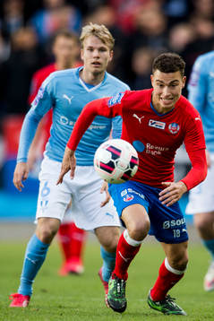 Helsingborgs Jordan Larsson och Malmö FFs Oscar Lewicki