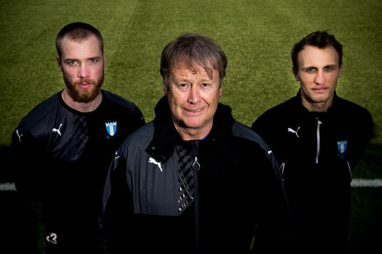 Malmö FFs Jo Inge Berget, tränare Åge Hareide och Magnus