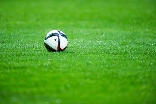 En fotboll på naturgräs