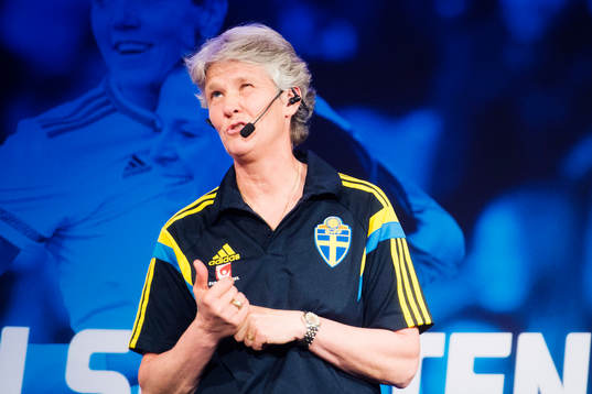 Sveriges förbundskapten Pia Sundhage när VM-truppen