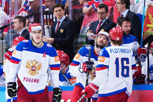 Rysslands Yevgeni Malkin och Alexander Ovechkin
