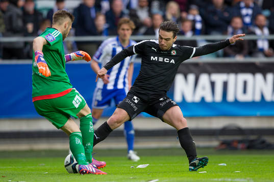 IFK Göteborgs målvakt John Alvbåge blir av med bollen