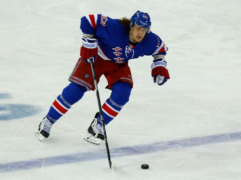 New York Rangers Carl Hagelin skates with the puck in the