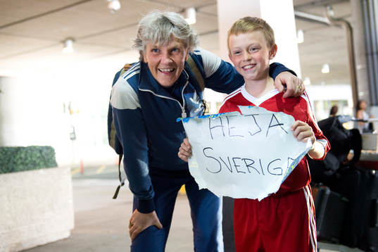Sveriges förbundskapten och supportern Mattias Butwell