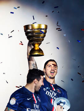s Ezequiel Lavezzi och Zlatan Ibrahimovic jublar när de