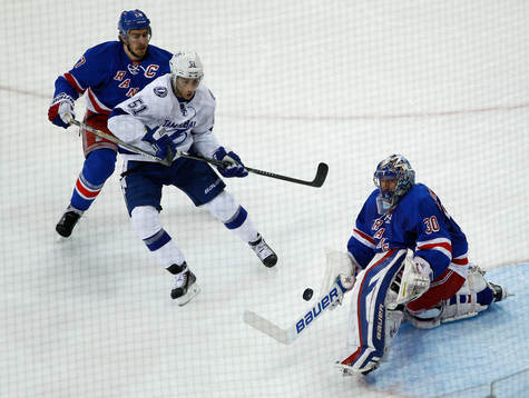 New York Rangers goalie Henrik Lundqvist makes a save