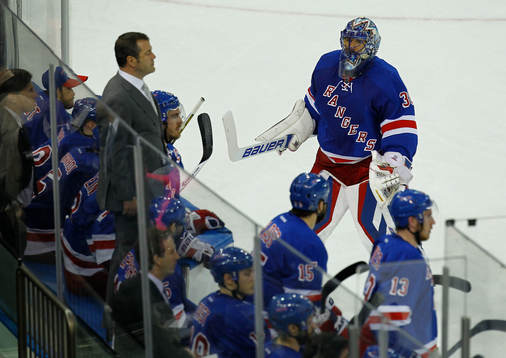 New York Rangers goalie Henrik Lundqvist skates to the