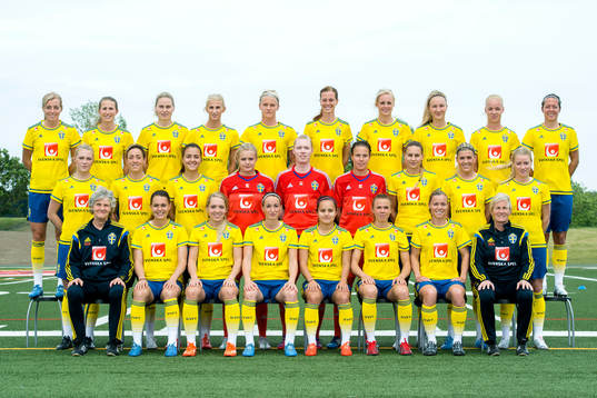 Sveriges spelare poserar fö ren lagbild innan en träning