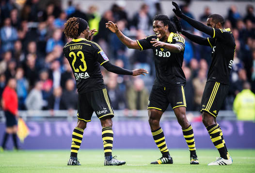 s Mohamed Bangura, Dickson Etuhu och Henok Goitom jublar