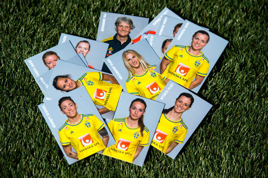 Idolbilder på de svenska spelarna ligger på konstgräset