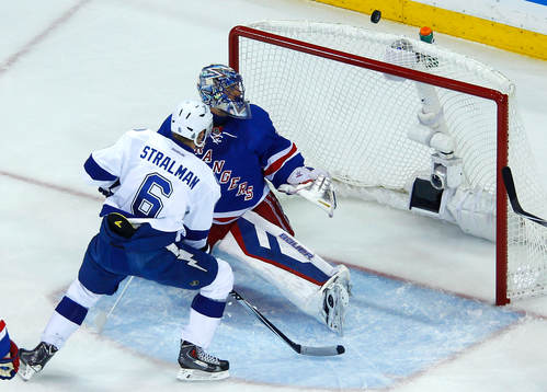 New York Rangers goalie Henrik Lundqvist makes a save
