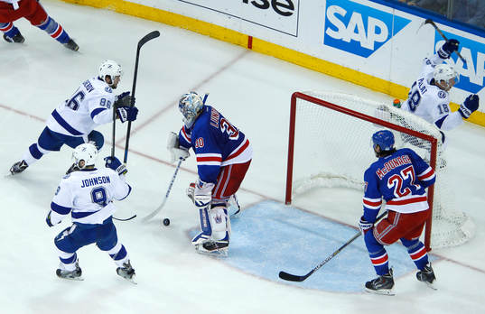 Tampa Bay Lightning Ondrej Palat (18) celebrates scoring a