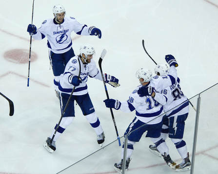 Tampa Bay Lightning Ondrej Palat (18) celebrates with