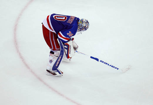 New York Rangers goalie Henrik Lundqvist skates around the