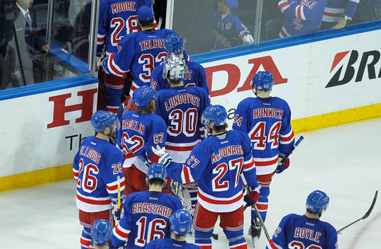 New York Rangers goalie Henrik Lundqvist leaves the ice