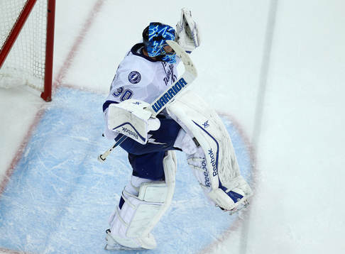 Tampa Bay Lightning goalie Ben Bishop celebrates