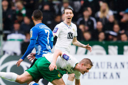 Hammarbys Birkir Már Saevarsson reagerar